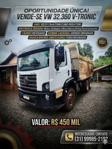 Vende-se VW 32.360 6x4 ano 20/21 báscula Rossetti meia cana