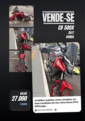 *Honda CB 500X 2017 ÚNICO DONO 44.091km Quitada IPVA Pago*
