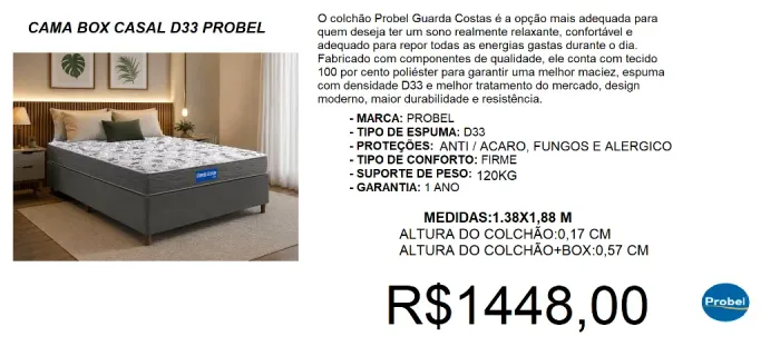Cama box casal d33 probel - frete gratuito