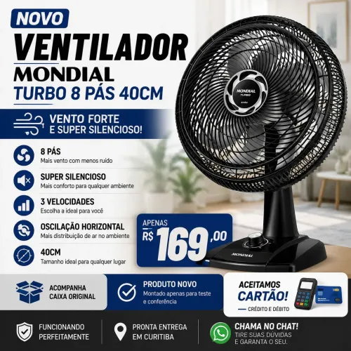 Ventilador Mondial Turbo 8 Pás 40cm Novo - R$169