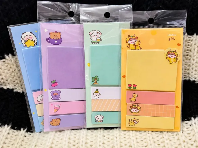 Kit 4 Blocos de Notas Adesivas Kawaii Animal Paradise - Marcadores e Post-it Fofo