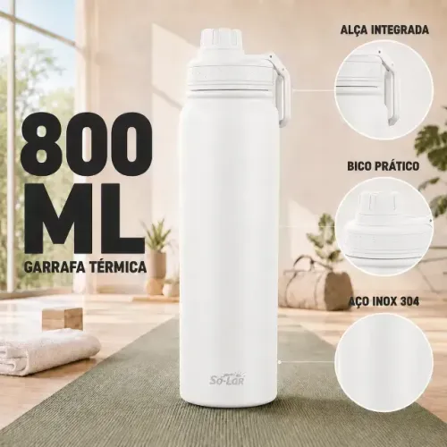 Garrafa Térmica 800ml em Aço Inox com Alça e Isolamento a Vácuo