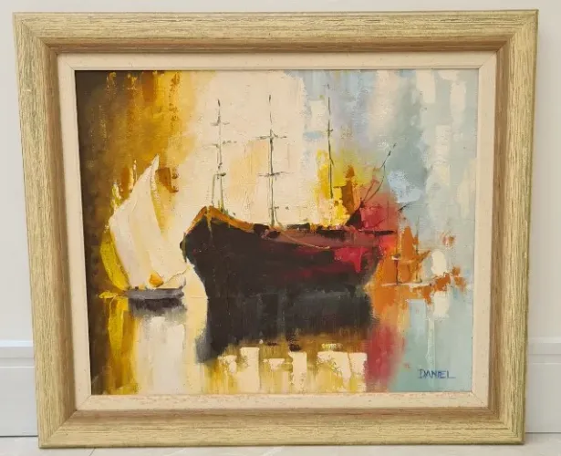Quadro Pintura à Óleo Espátula "Barcos"