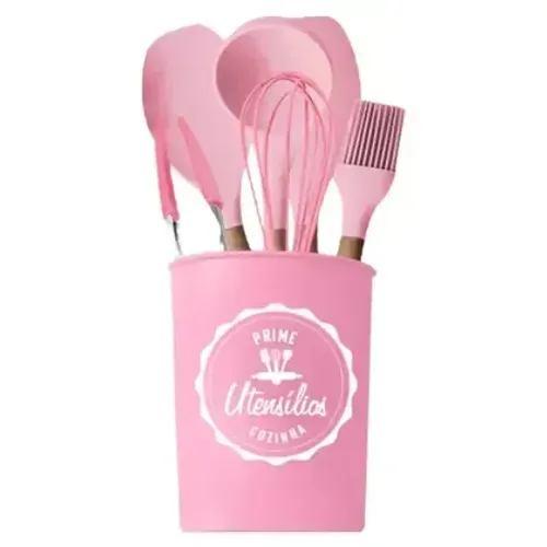 BACCANI, Conjunto de Utensílios de Cozinha em Silicone e Madeira, 7 Peças, Rosa, Resistent