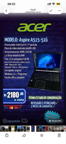 Notebook Acer (ótimas condições e estado)