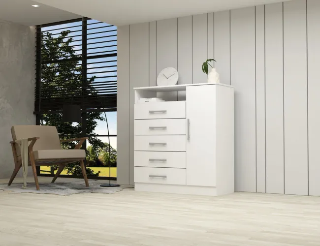 Cômoda Madri 100% MDF, 05 Gavetas e Sapateiro - Entrega imediata;