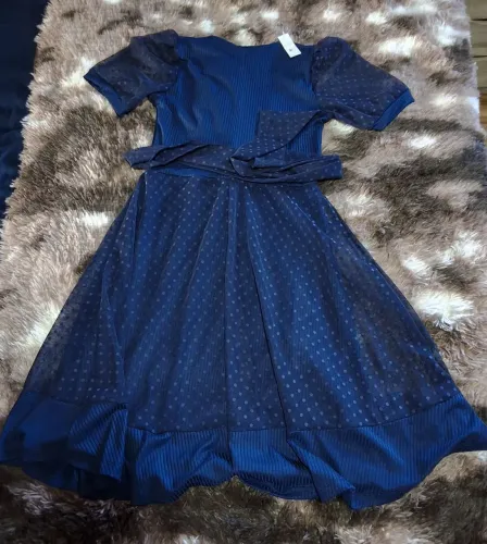 Vestido Azul Evasê Poá Plus Size Tam 46 (Modelagem Ampla) - NOVO