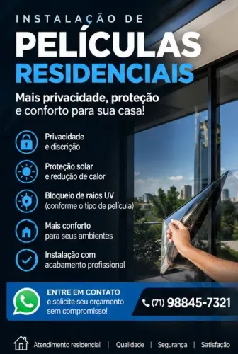 Instalação de Película Residencial - Privacidade e Proteção Solar
