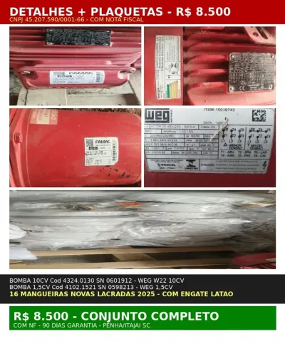 Vendo conjunto de motobomba Famac WEG + mangueiras de incêndio