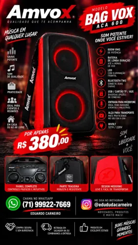 ? CAIXA DE SOM AMVOX BAG VOX ACA 600