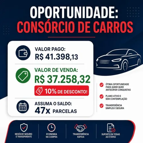 OPORTUNIDADE: CESSÃO DE DIREITOS DE CONSÓRCIO (AUTOMOTOR / EQUIPAMENTOS)