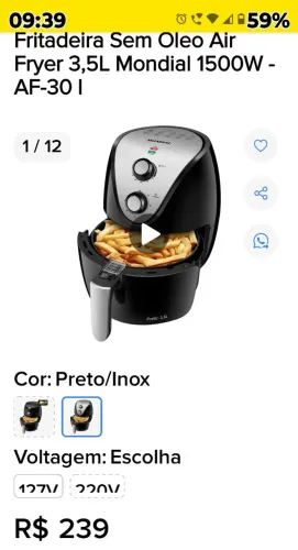 Air fry Mondial semi-nova