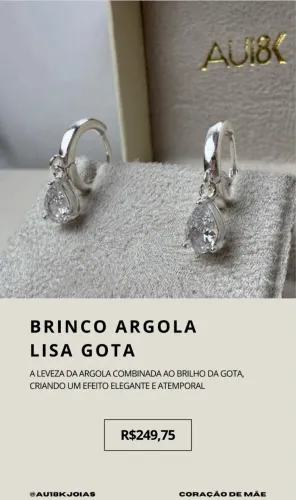 Brinco Argola Lisa Gota em Prata 925
