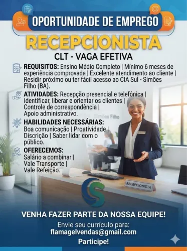 Recepcionista/atendimento cliente