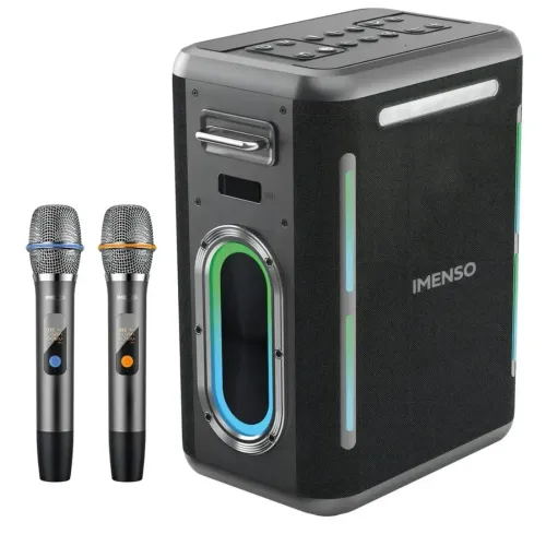 Caixa De Som Karaokê Imenso X56 300w Cor Preto Com Dois Microfones 127/220v