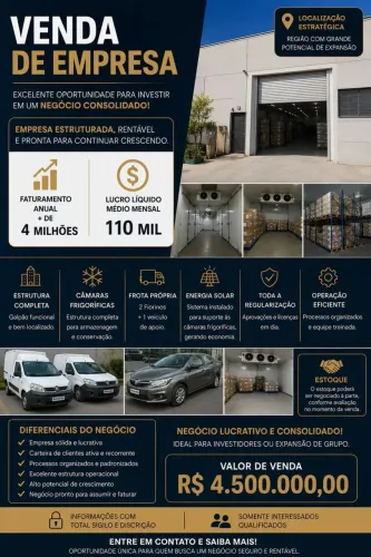 EMPRESA ESTRUTURADA À VENDA - OPORTUNIDADE DE INVESTIMENTO