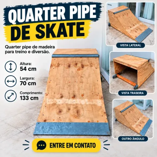 QUARTER PIPE DE SKATE - RAMPA PORTÁTIL DE MADEIRA