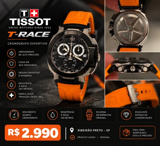RELÓGIO TISSOT T-RACE CRONÓGRAFO SUÍÇO - PULSEIRA LARANJA