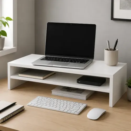 Suporte em MDF para notebook, monitor + prateleira interna