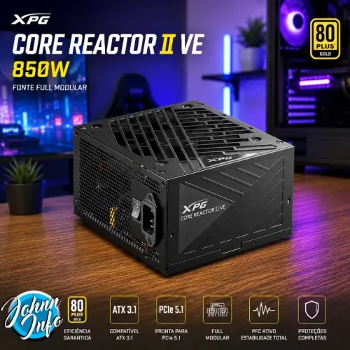 Fonte XPG Core Reactor II VE 850W 80 Plus Gold, ATX 3.1, PCIe 5.1, Full Modular, PFC Ativo