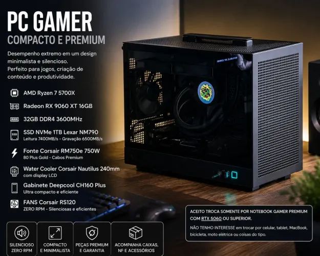 PC Gamer Premium Compacto | Ryzen 7 ? RX 9060 XT 16GB ? 32GB ? SSD NVMe 1TB