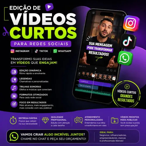 Edição de vídeos curtos para redes sociais | Shorts para Instagram, Tiktok e whatsapp