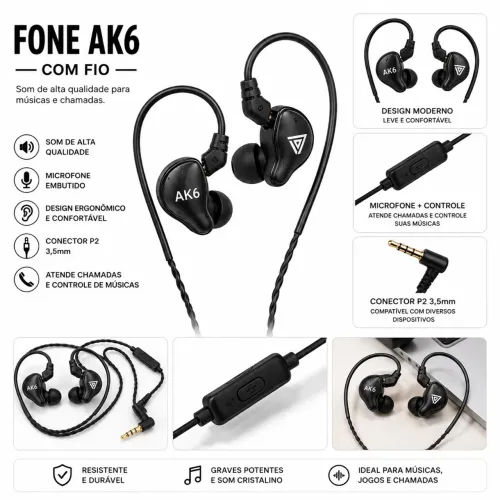 Fone AK6 com fio