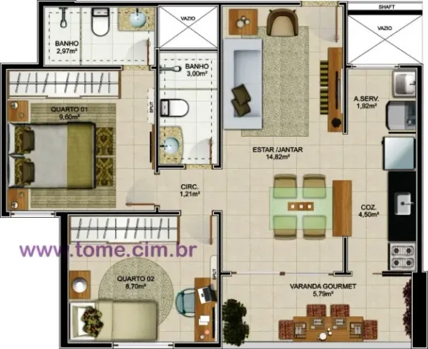 Apartamento Enseada Suá, 2 quartos, Varanda.