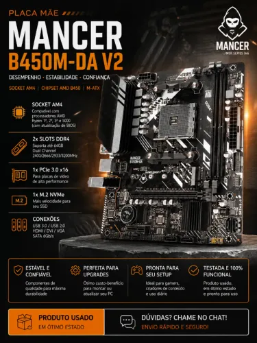 Placa Mae Mancer B450M DA V2, DDR4, Socket AM4, M-ATX, Chipset AMD B450