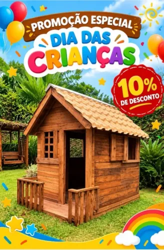 Casinha de madeira na promoção mês das crianças