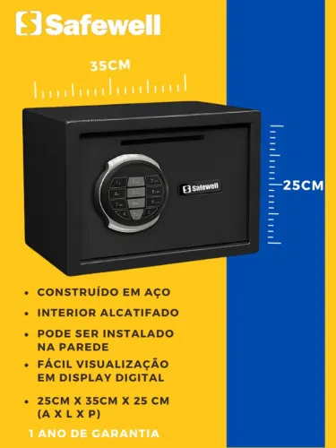 Cofre Eletronico Safewell 25EL Boca de Lobo Digital Aco - NOVO LACRADO