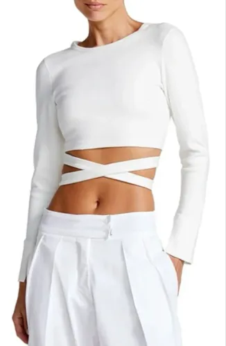 Blusa Manga Longa Faixa Transpassada Off White