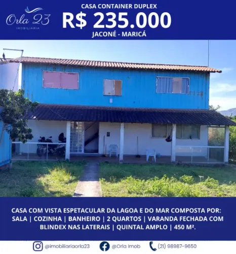 JACONÉ, ORLA 23 IMOBILIÁRIA VENDE! CASA CONTAINER DUPLEX DE FRENTE PARA O MAR