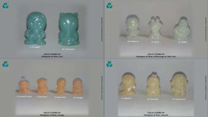 35 miniaturas. GELO-CÓSMICOS, Coca-Cola, 2000. Monstrengo do Mal e Alienígenas do Bem.
