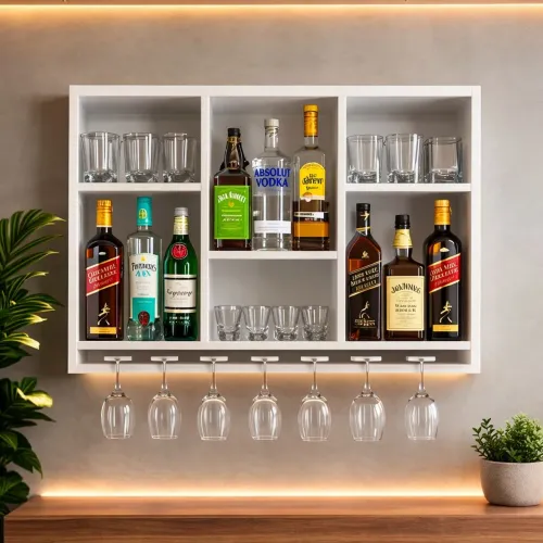 Barzinho  de Parede com Porta-Taças branco 