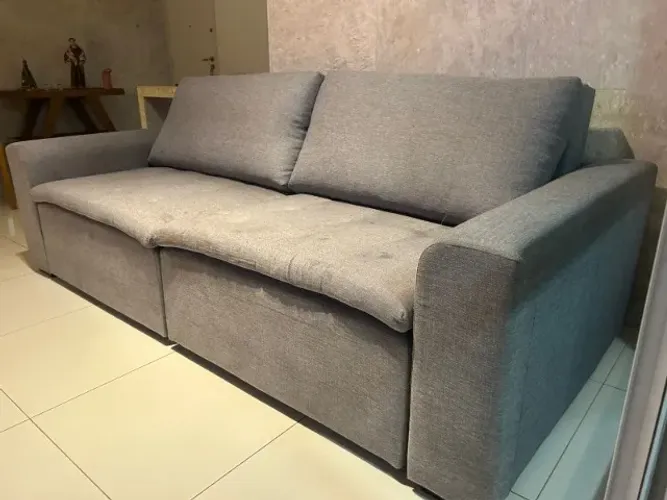 Sofá de Linho Cinza com Função Cama