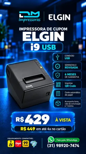 Impressora Térmica de Cupom Elgin i9 - 06 meses de Garantia - Instalação Inclusa
