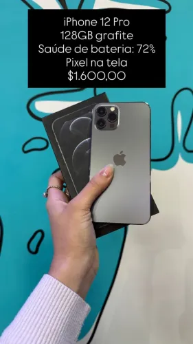 iPhone 12 Pro / 128GB / Grafite / Saúde de bateria 72% / Pixel Na tela / Loja Física