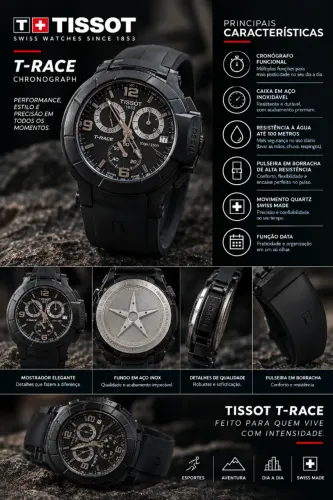 Relógio suíço Tissot T Race, não é Bulova, Tag Heuer, Fóssil