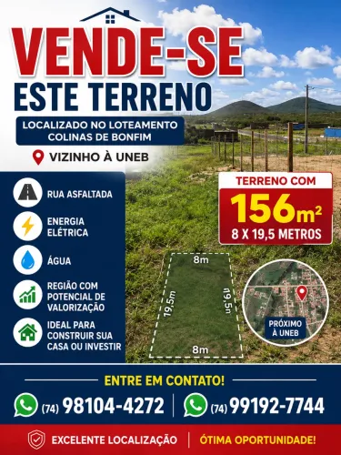 Terreno 156m² à venda - Colinas de Bonfim, próximo à UNEB