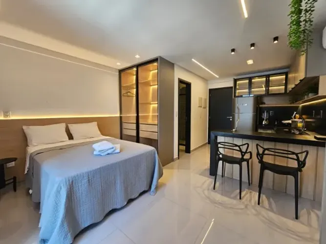  Flat mobiliado e decorado em Tambaú com 28m2, vista do mar e estrutura de lazer completa!