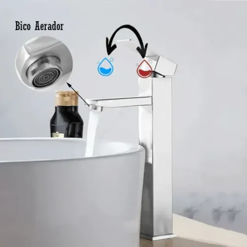 Torneira Para Banheiro Bica Alta Função Misturador Monocomando Estilo Cromada Em Aço Inox