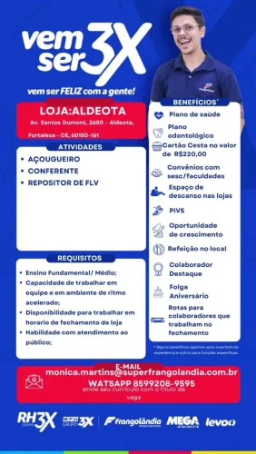 Vaga repositor de FLV loja Rui Barbosa e Aldeota 
