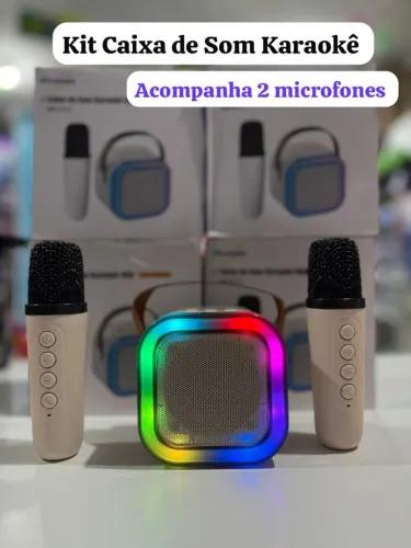 CAIXA DE SOM KARAOKÊ INFANTIL ADULTO COM 2 MICROFONES SEM FIO