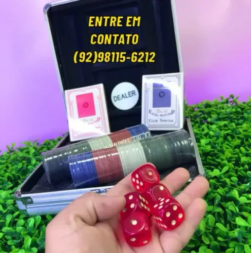 Maleta Poker Baralho 100 Fichas 2 Baralhos E 5 Dados-Entregas 9h as 22h