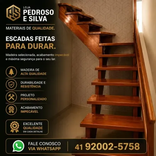 Escada em madeira de Lei beneficiada Tipo L