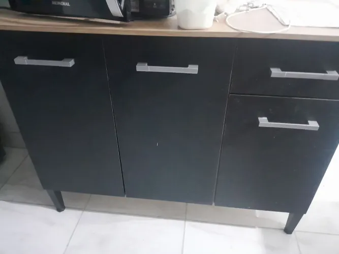 Armários de Cozinha Modular Carraro - Grafite e Amadeirado