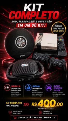 Kit 1 Massageador Inova de 6 ponteiras 1 game retrô Cube emuelec e uma caixa de som Sabala