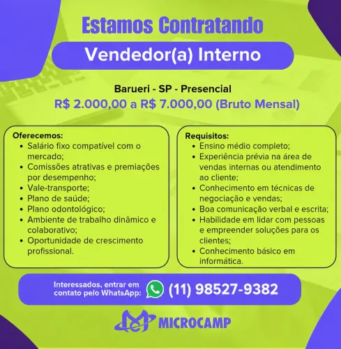 Vagas para consultor comercial em Barueri