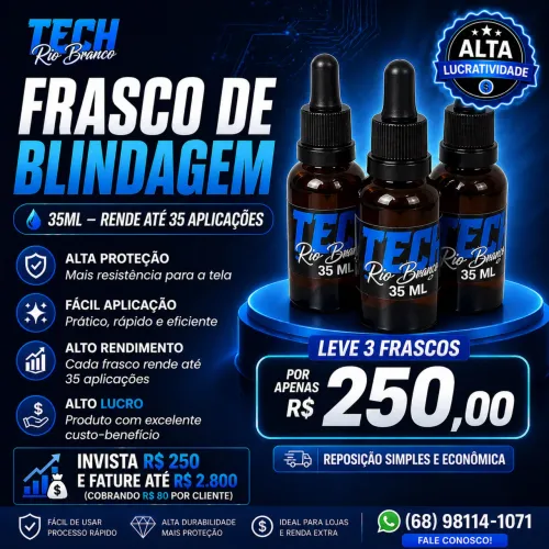 Kit 3 Líquidos 35ML Blindagem de Tela | Rende até 105 Aplicações | Alta Lucratividade